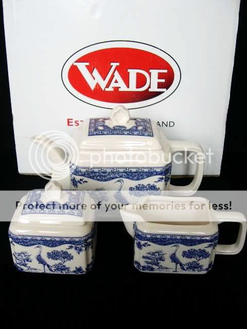 WADE BLUE & WHITE TEAPOT SUGAR CREAM RINGTONS TEA SET  